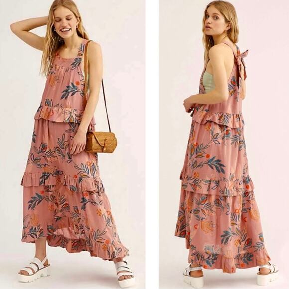 Free People Anita Desert Rose Combo Floral Ruffled Tiered Maxi Dress Size Small - Picture 1 of 12